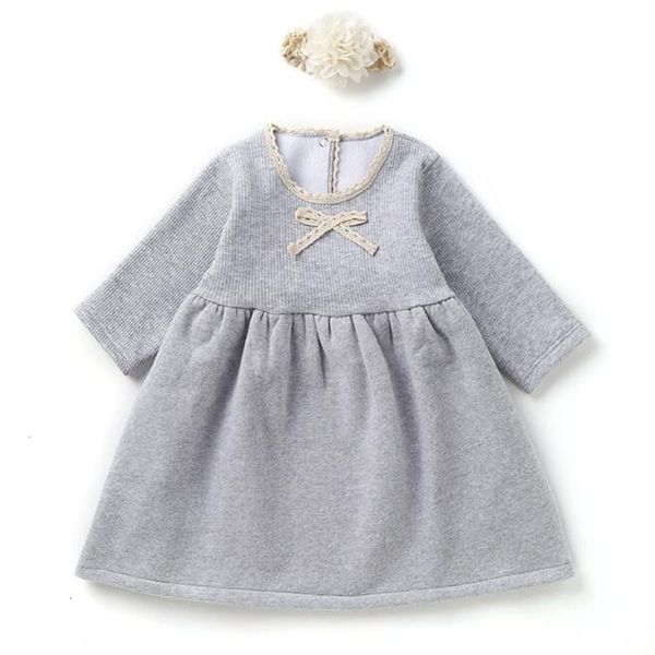 

autumn winter for girls princess sweet long sleeve es + hair band kids girl pure color dress, Red;yellow