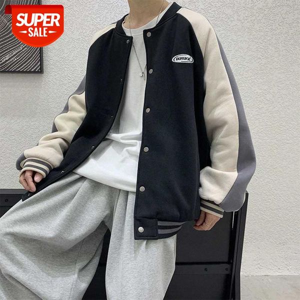 

jacket male hong kong style color matching baseball uniform trend all-match korean loose casual #ar1g, Black;brown