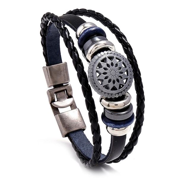 

bangle punk beaded multilayer braided rope leather bracelet wristband, Black