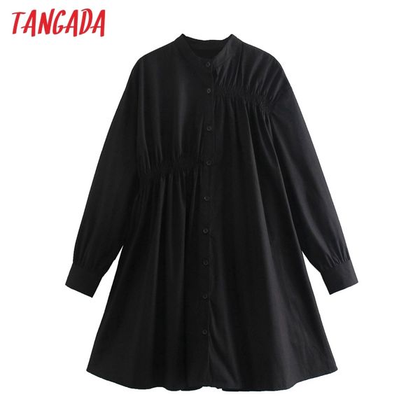 

fashion women black pleated loose shirt long sleeve high street ladies mini dress 4n03 210416, Black;gray