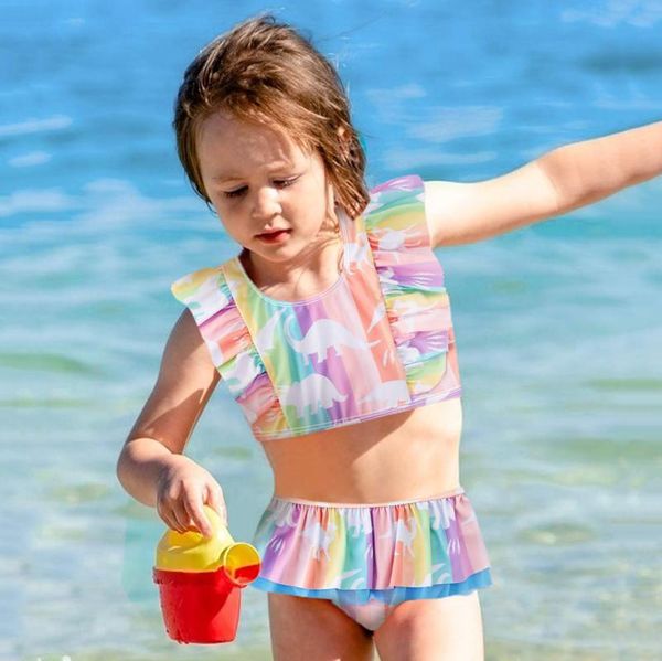

infant kids cute sleeveless swimwear ruffles striped swimsuits backless animal baby girl bikini set beachwear swimsuit ll3 one-pieces, Black