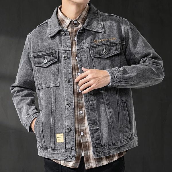 

spring and autumn single-breasted solid denim jacket in 2021 men's loose light blue jackets, Black;brown