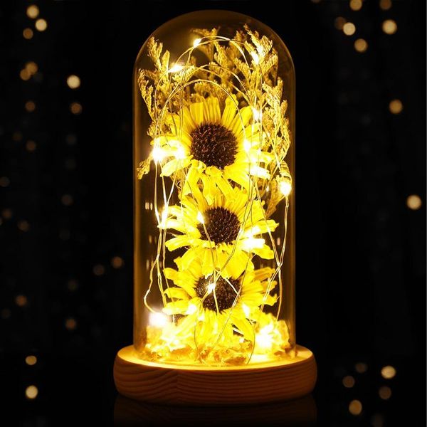 

decorative flowers & wreaths artificial sunflowers with fairy lights in glass dome for home festival party decorations gift mother's da