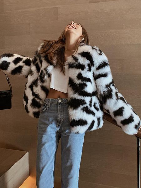 

women's fur & faux "zebra zebra" finland imported 2021 integrated jacket, Black