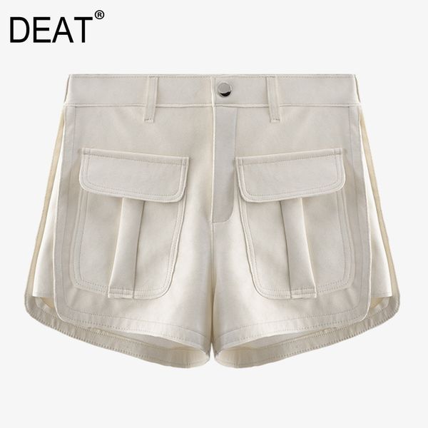 

autumn and fashion casual solid color button straight high waist a-line pockets short women sg585 210421, White;black
