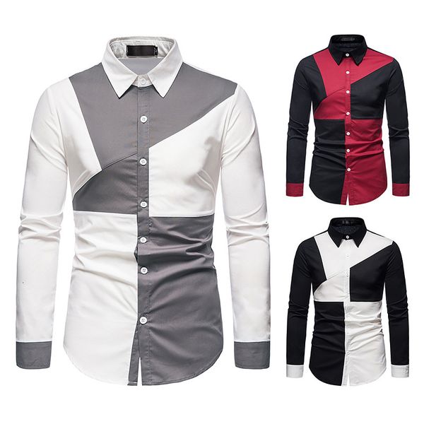 

men's long turn down collar color matching cardigan's shirt shreds single-breasted type thin, White;black
