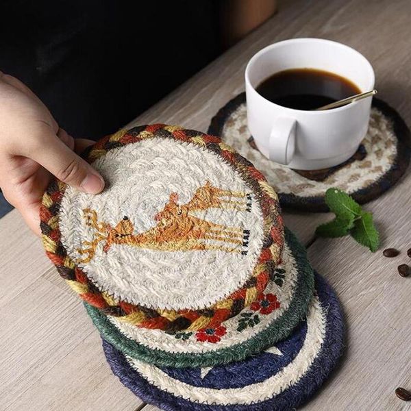 

mats & pads creative cartoon round woven table mat placemat nordic style potholder anti-slip kitchen home decoration