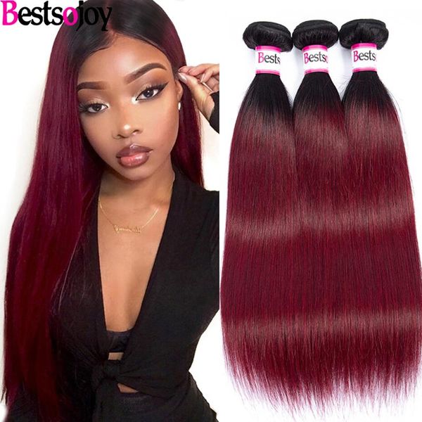 

human hair bulks brazilian straight bundles with closure t1b/burgundy 3/4 colored extension remy, Black