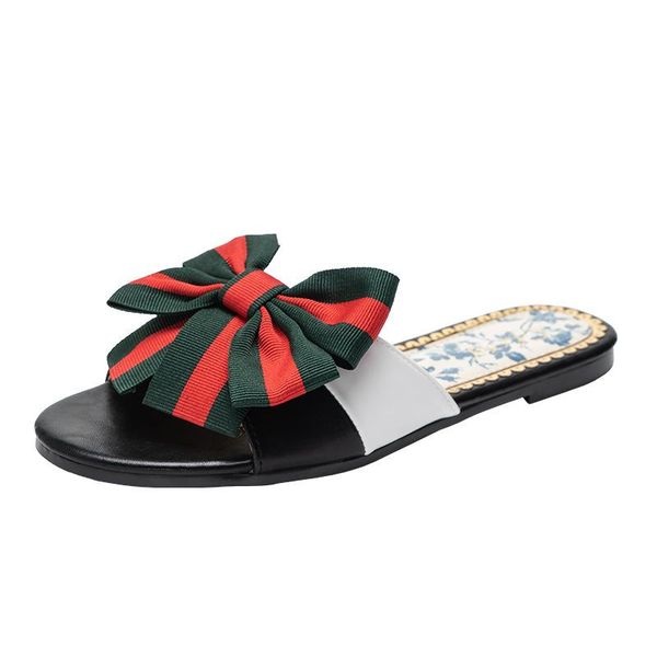 

slippers sweet bow with flat lady, Black