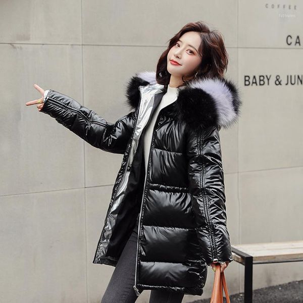 

women's down & parkas winter coat jacket 2021 -30 degrees waterproof warm women parker slim hooded fur collar thick, Black