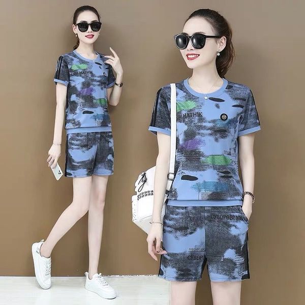 

women casual suit new korean loose fashion short sleeve wide leg pants two piece set, Gray