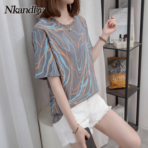

women's t-shirt nkandy summer cotton tshirt women 2021 loose round neck t shirt short sleeve paisley daily female clothes, White