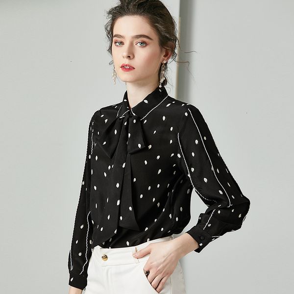 

women's jackets jackets spring summer fashion women turn-down collar color block print bow tie elegant black shirt silk blouses 1zfw, Black;brown