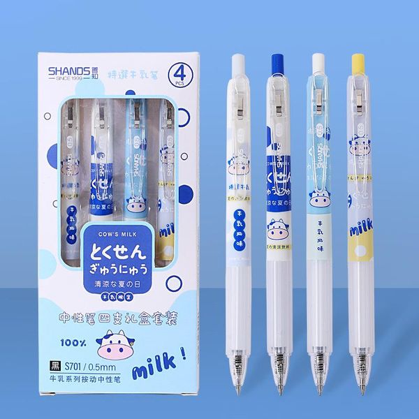 

gel pens 4pcs/set creative stationery milky cow pen cartoon 0.5mm black ink writing tool wholesale kawaii school supplies