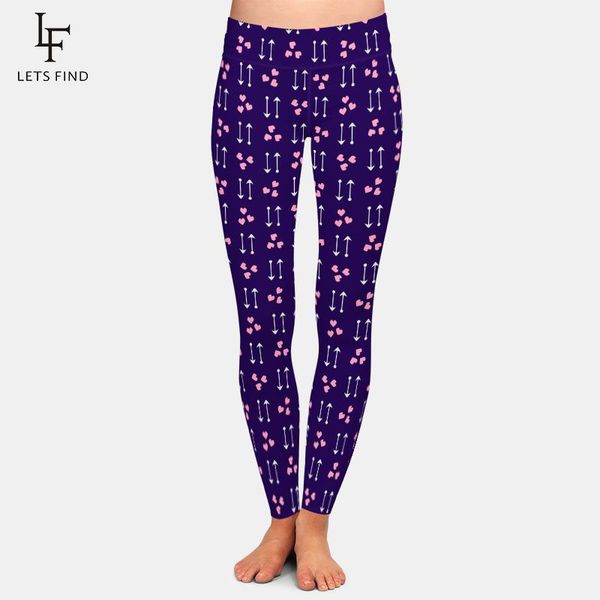 

women's leggings letsfind plus size high waist fitness women pants 3d hearts and arrows milk silk printing slim elastic, Black