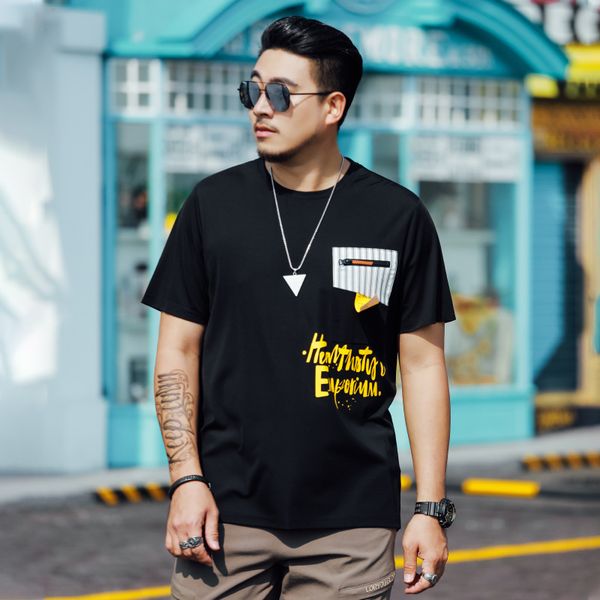 

tees,polos plus-size fashion man 2023138 | chao brand big size men's fat summer t-shirt false pocket printing short sleeve loose