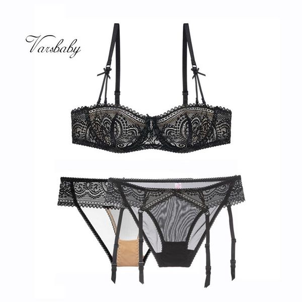 

bras sets varsbaby women's half cup push up plus size intimates set 1 +2 panties 3 pcs/lots, Red;black