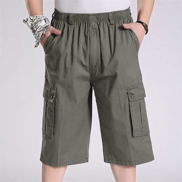 

xl-6xl short men summer loose elastic waist cotton short-pants male army green camuflage cargo pockets shorts plus size a3368 men's, White;black