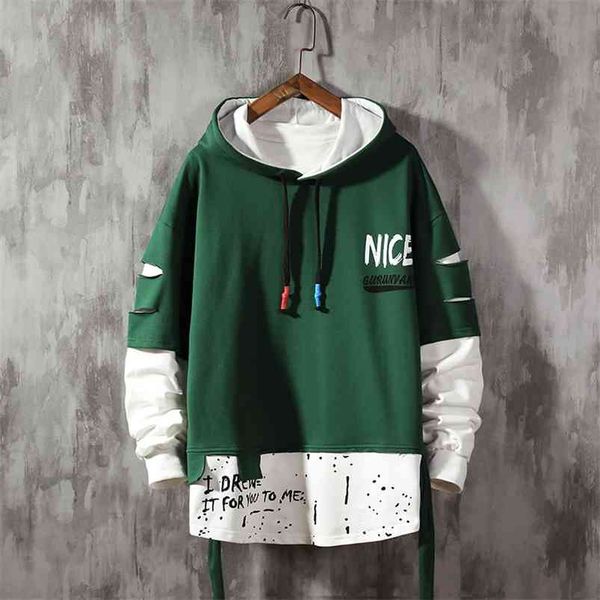 

men ribben hoodies autumn male fashion hoodies men's sweatshirts solid color splice hoodies street style 210728, Black