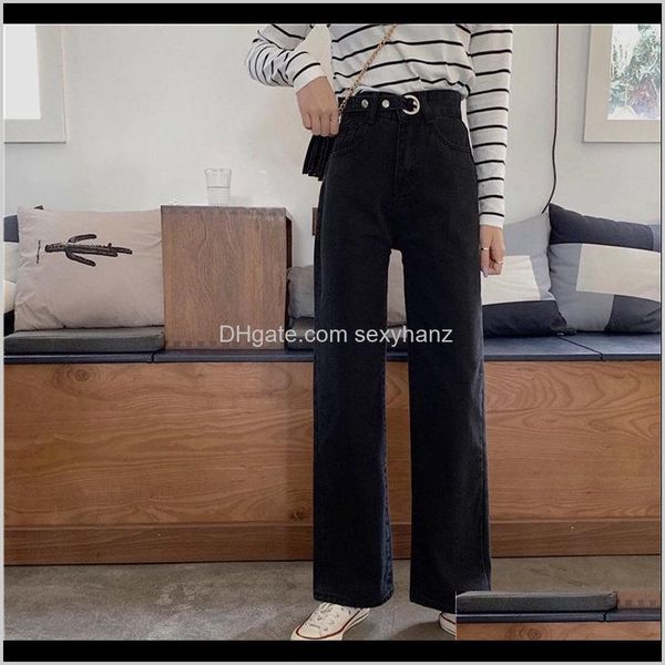 

womens clothing apparel drop delivery 2021 casual light plus denim pants femme straight black chic students high waist slender jeans loose z, Blue
