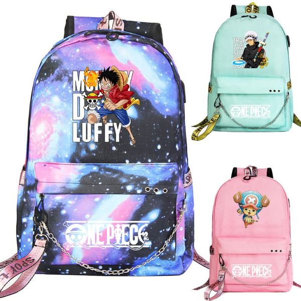 

backpack canvas men bagpack packsack bookbag cartoon one piece luffy prints boys girls kids school bag women usb chain