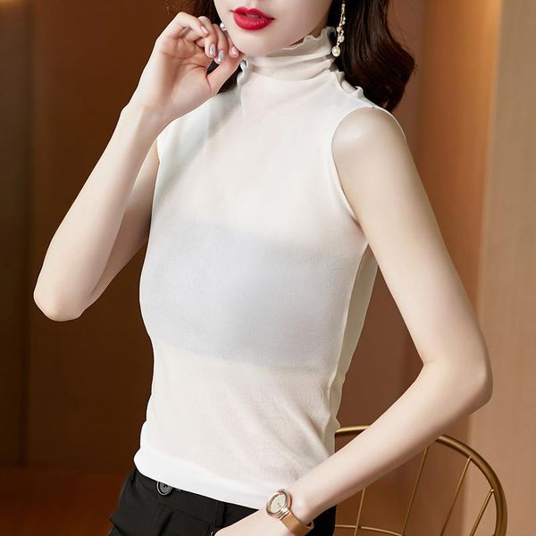 

women's tanks & camis korean fashion mesh tank women solid black office lady white corset vintage gym