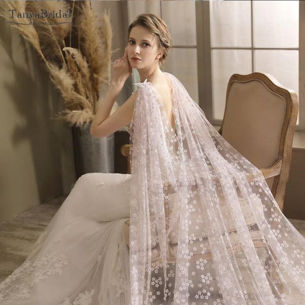 

wraps & jackets flower emboridery lace wedding cape long wrap shawl romantic dj145, White