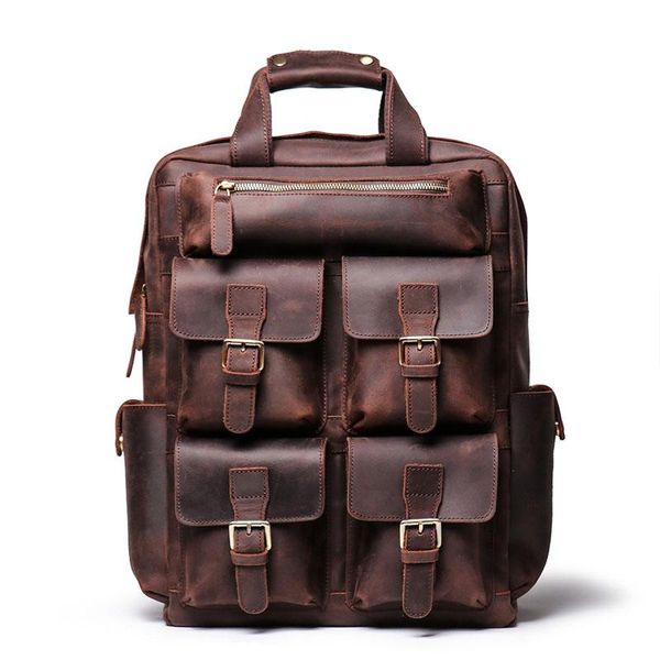 

vintage men's leather backpack travel bag large capacity computer shoulder style
