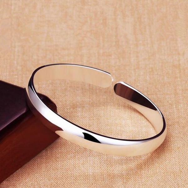 

bangle 925 sterling silver terndy couples cuff bangles & bracelet simple smooth jewelry for women size 64mm adjustable, Black