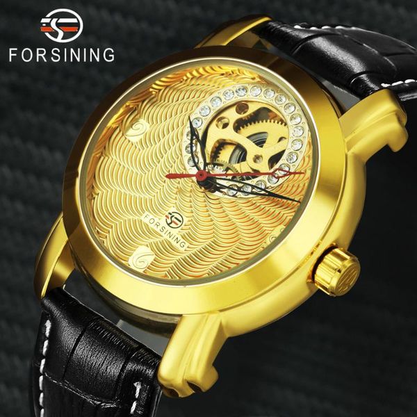 

automatic watch men crystal 3d skeleton mechanical watches for man leather strap business wristwatch wristwatches, Slivery;brown