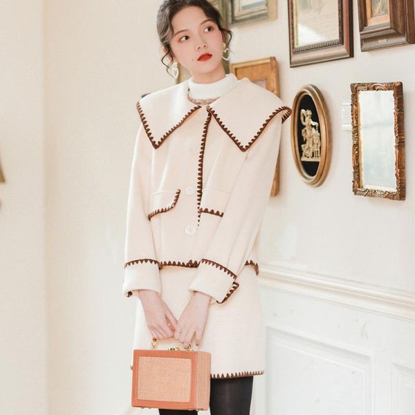 

women's tracksuits winter women simple retro coat skirt suit vintage thick two piece sets color block korean style fashion suits autumn, Gray