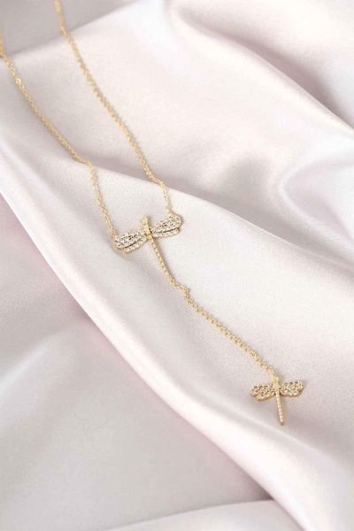 

earrings & necklace dragonfly design gold chain women 's, Silver