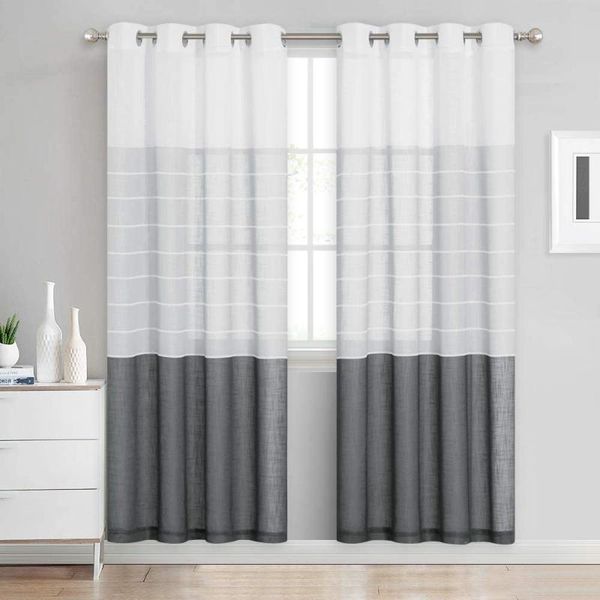

modern bedroom linen sheer curtains privacy decorative stripe pattern grommet vertical panels for flat/apartment curtain & drapes