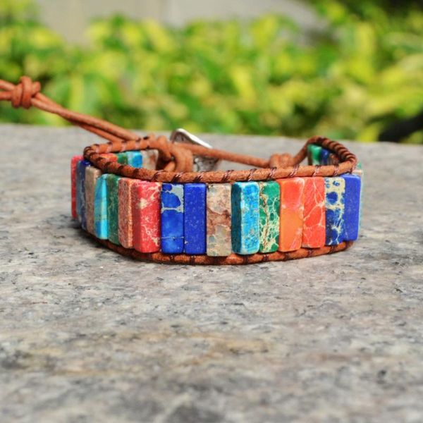 

tennis sea sediment stones bracelet handmade multi color natural stone beads leather wrap couples bracelets friendship gifts, Golden;silver