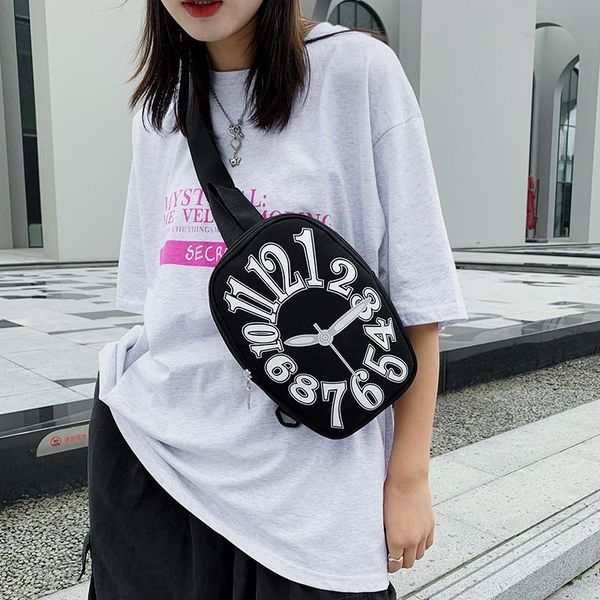 

waist bags clock printing chest bag for girls and boys small square retro printed women shoulder crossbody 2021 travel shopping