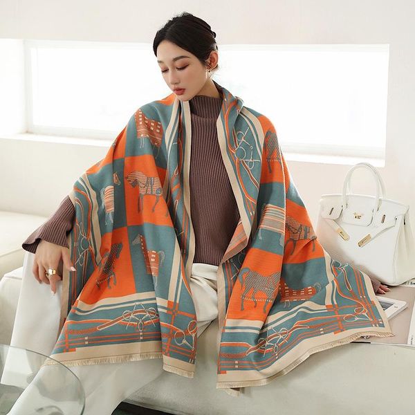 

scarves 2021 cashmere scarf women fashion shawls wraps pashmina winter neck wram stoles bandana hijab beach blanket, Blue;gray