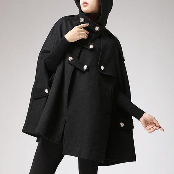 

women's jackets women cape coats autumn hooded cloak capes overcoats bohemian solid outerwear plus size winter streetwears s-5xl, Black;brown