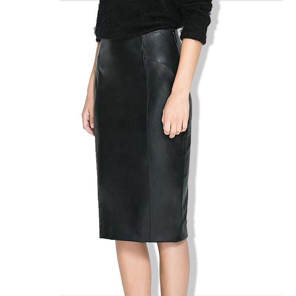 

skirts customize plus size 2xs-10xl natural waist black midi-calf skirt faux leather red khaki faldas mujer