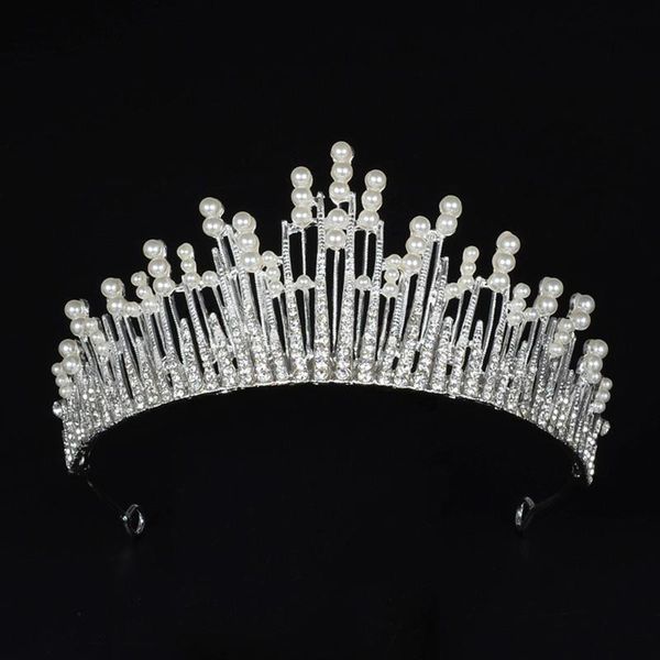 

hair clips & barrettes wedding head jewelry crown pearl tiara bridal hairband girl queen rhinestone headband ornaments kids birthday, Golden;silver