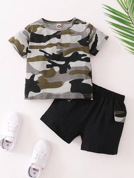 

baby camo print tee & shorts she01, White