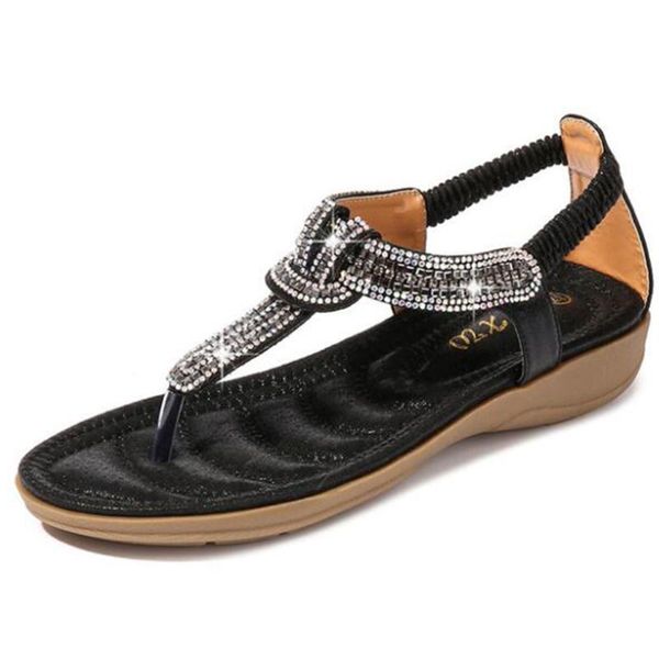 

sandals women's summer diamond thong beach shining crystal flip flops shoes casual female boho t-strap slipper women kl85, Black
