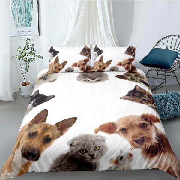 

bedding sets 3d set animal print  quilt cover mouse dog cat duvet pillowcase bed linen au eu us size for boys girls gift