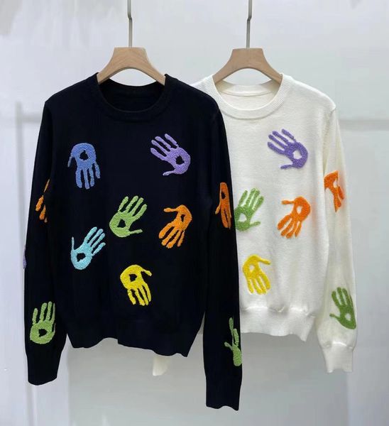 

autumn and winter new pullover sweater female flocking embroidery palm sweater korean long sleeve outer wearing bottomed top, White