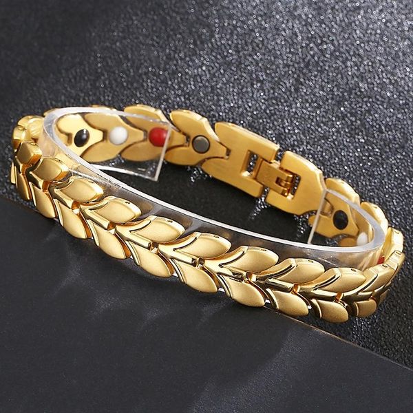 

link, chain 4 in 1 therapeutic magnetic bracelet hand band for men golden stainless steel mens bangle christmas gifts father boyfriend, Black