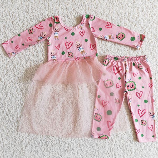 

wholesale baby girl clothes kids sets valentine's day love heart boutique toddler girls clothing cartoon print long sleeve pants childr, White