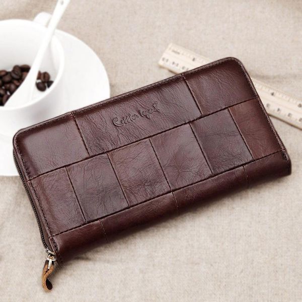 

wallets women men genuine leather cowhide brown bag long wallet card money holder clutch purse patchwork designer phone pocket, Red;black