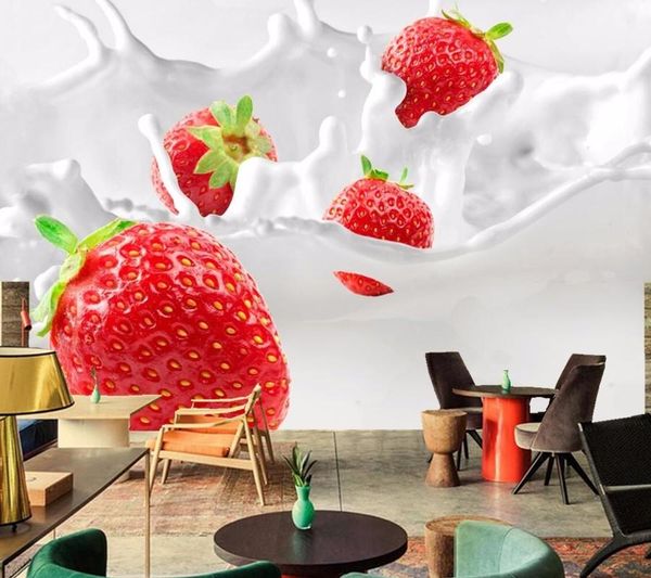 

bacal papel de parede strawberry milk 3d wallpapers mural restaurant fast shop bar dining room wall kitchen murals