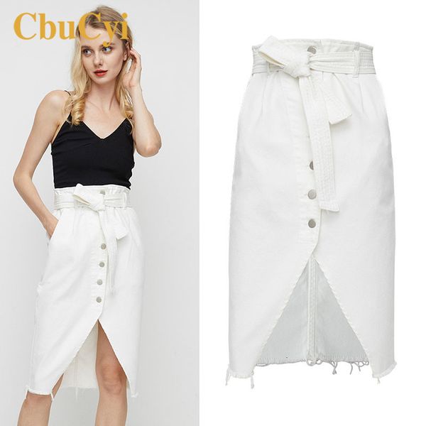 

skirt summer sashes bandage skirt women casual white knee-length lace-up ripped cotton denim skirts