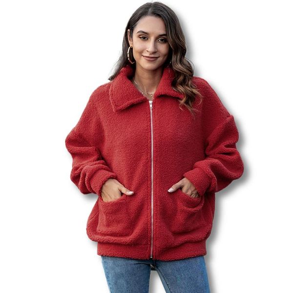 

women's jackets red warm coats womens casual jacket 2021 winter solid thickened zipper cardigan fashion long sleeve, Black;brown