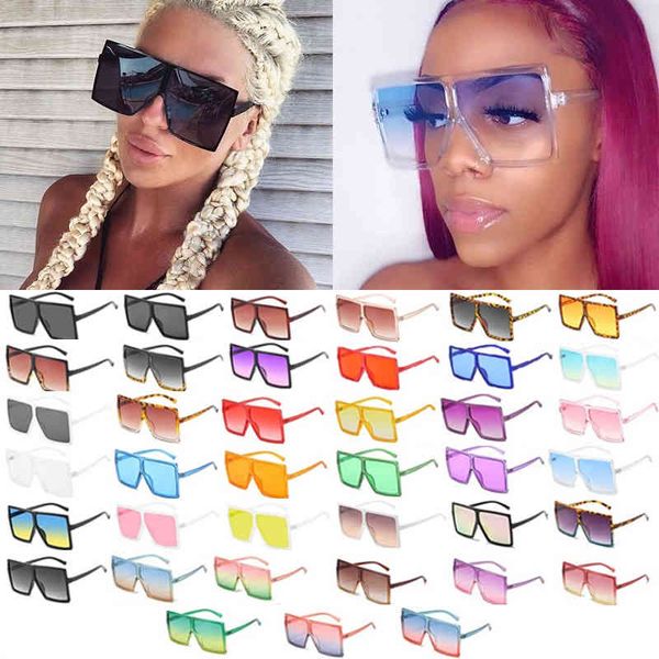 

whole 40 colors one piece oversized square sunglasses for women 2021 luxury brand black sun glasses female big shades bulk, Silver